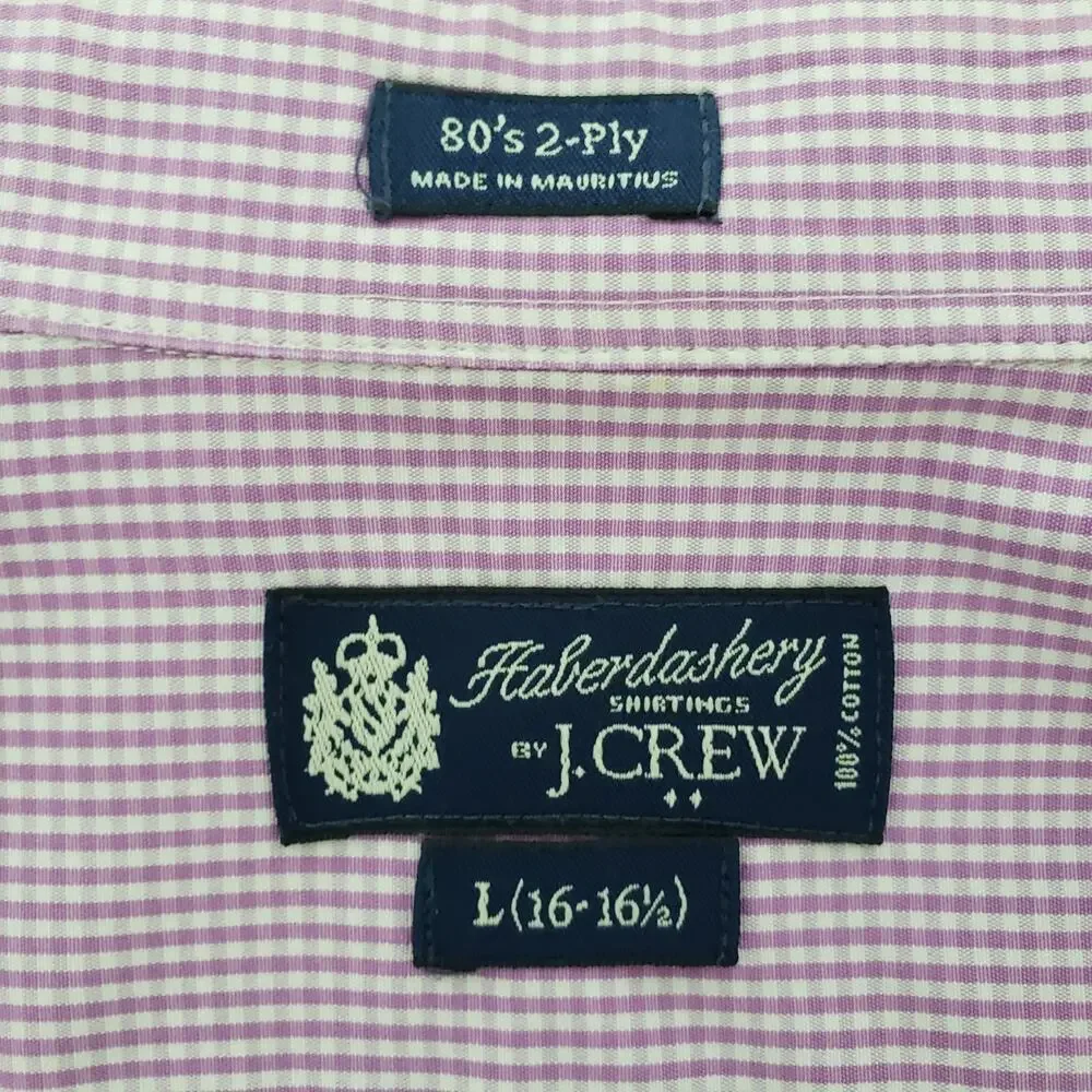 J. Crew Haberdashery Shirt 80's 2-ply Men L 16 - 16.5 Pink White Gingham Check